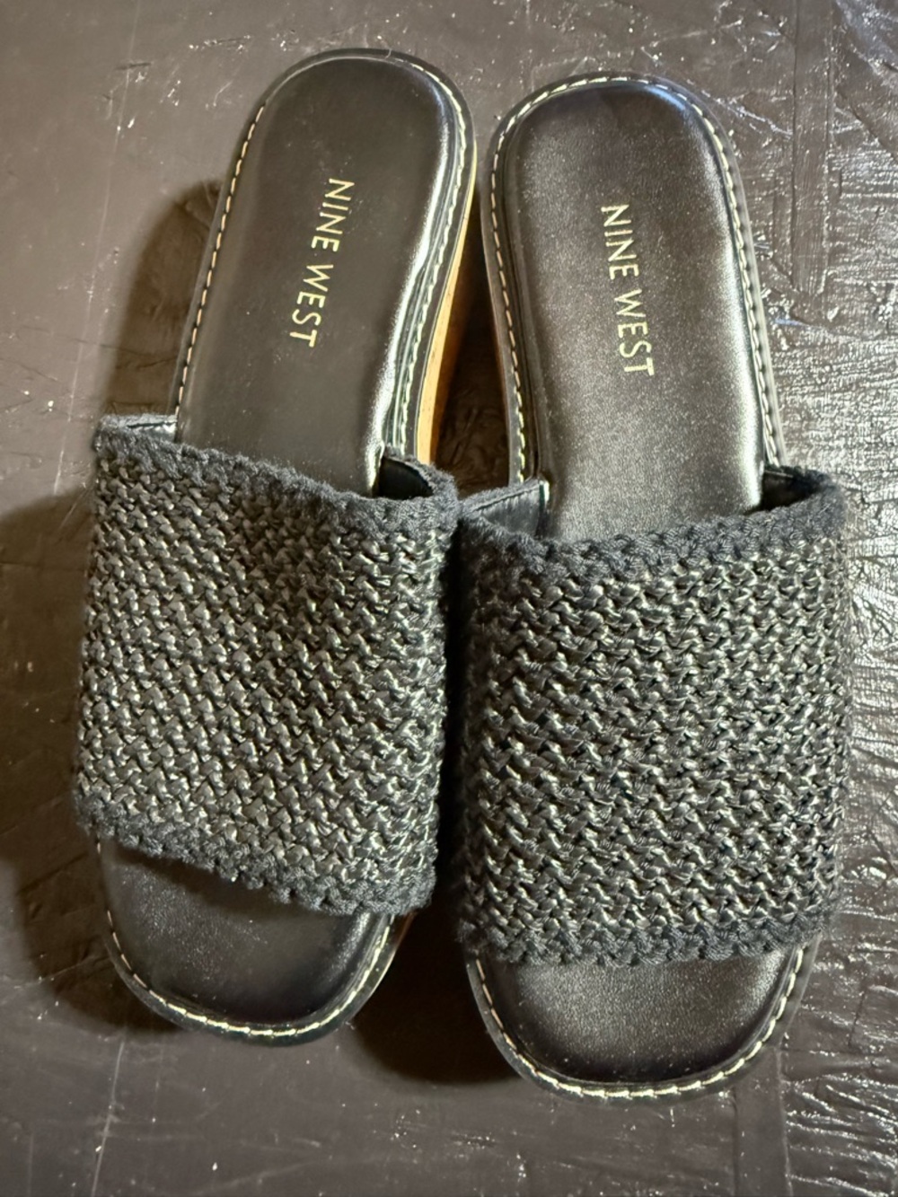 Nine West Black Braided Slide Mules